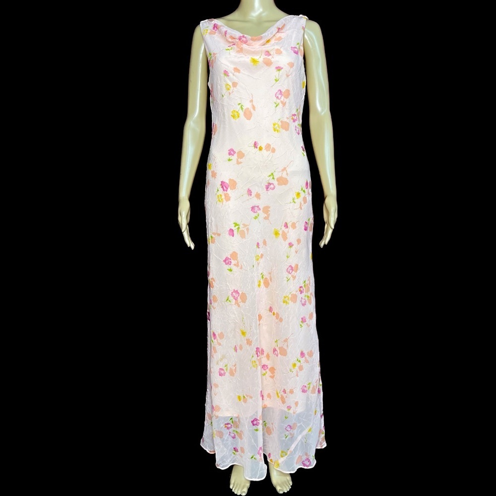Vintage 90’s Romantic Drape Neck Sleeveless Long Chiffon Maxi Dress Size 7